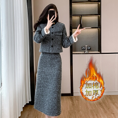 批发小香风羊毛套装女2025秋冬新款加棉外套气质名媛半身裙两件套