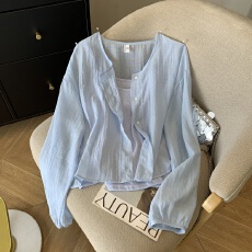 批发纯色防晒衬衫女薄款2026春夏季<b class='q'>宽松</b>洋气小个子上衣加吊带防晒衣