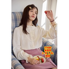 批发法式甜美木耳边立领弧形分割设计衬衫