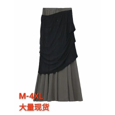 批发春节2026[复活裙]假两件黑褐色亚文化网纱弹力包臀鱼尾双层裙