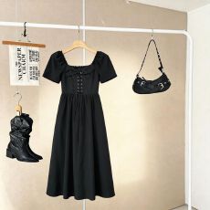 批发大码女装夏季新款微胖连衣裙气质名媛淑女风显瘦遮肉小黑裙
