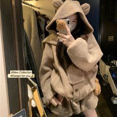 批发连帽围脖羊羔毛绒加厚外套女早秋2026新款入冬穿搭一整<b class='q'>套装</b>花苞裙