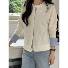 批发实物图已更新◆<b class='q'>韩版</b>宽松圆领针织开衫女毛衣拼接衬衫上衣女8225