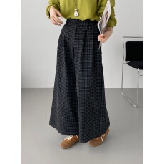 批发韩系复古格纹毛呢<b class='q'>阔腿裤</b>女冬季新款显瘦加绒<b class='q'>高腰</b>休闲裤厚