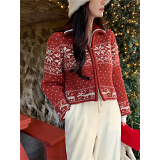 批发实物图已更新◆重工立领拉链针织开衫雪花刺绣毛衣外套女6503