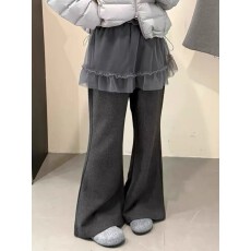 批发韩版高腰网纱屁帘裙微喇裤冬季新款女假两件洋气显瘦<b class='q'>拖地</b>长裤