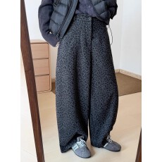 批发气质豹纹加绒裤子新款<b class='q'>韩版</b>减龄显瘦直筒运动长裤女