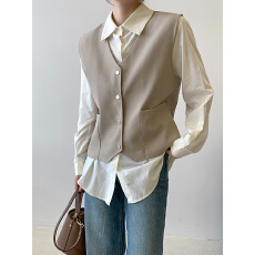 批发实拍 新款小香风高级单排扣V领马甲简约时尚显瘦短外套潮6102