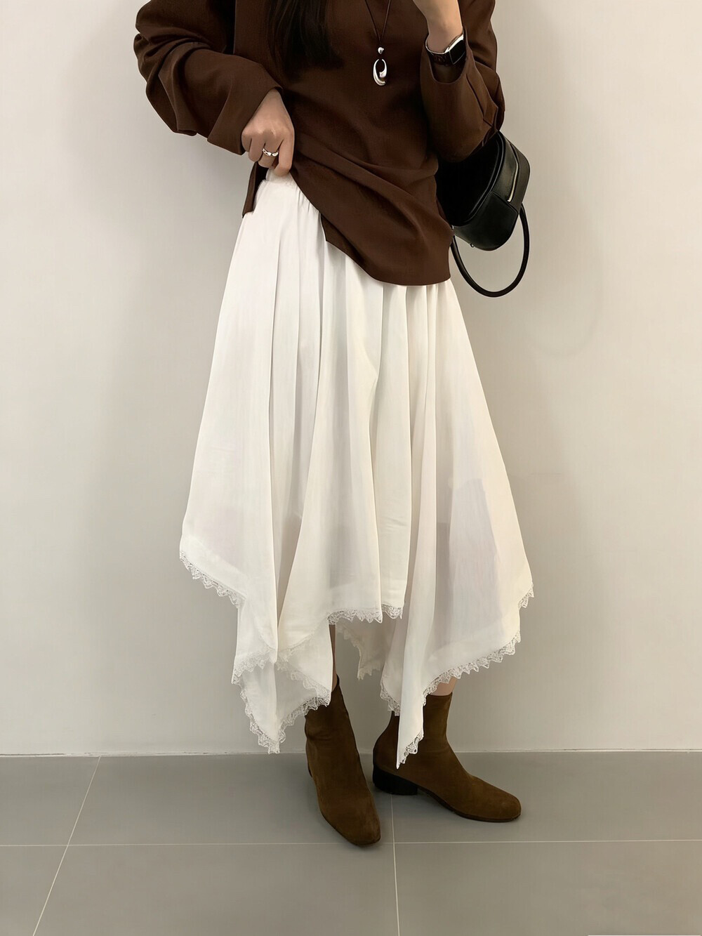 물리적 인지도 있음 업데이트 한 부서 불규칙 패치워크 레이스 여성 슬림해 보이는 허리밴드 A라인 스커트 여성 반신 스커트