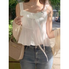 批发韩国代购夏装新款淑女蝴蝶结前后两穿吊带<b class='q'>衬衫</b>女