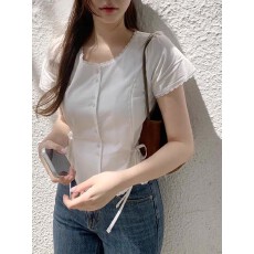 批发韩国ins夏季温柔甜美蕾丝花边系带收腰短袖<b class='q'>衬衫</b>上衣女