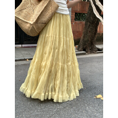 批发韩系简约日常<b class='q'>百搭</b>度假感长款纱纱半身裙女