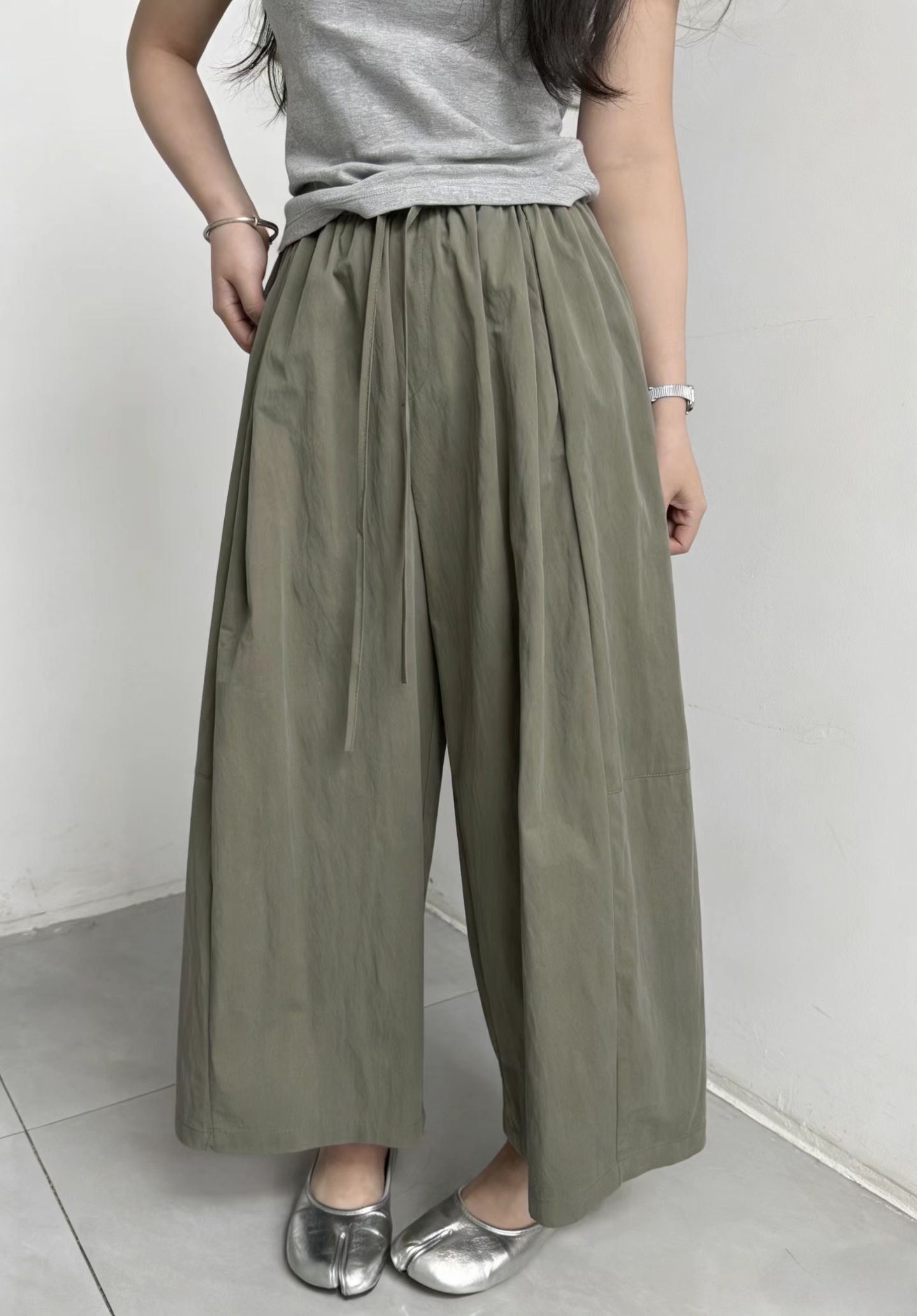 물리적 인지도 있음 업데이트 한 부서 하이웨이스트 캐주얼 바지 와이드 레그 팬츠 원 바오 바지