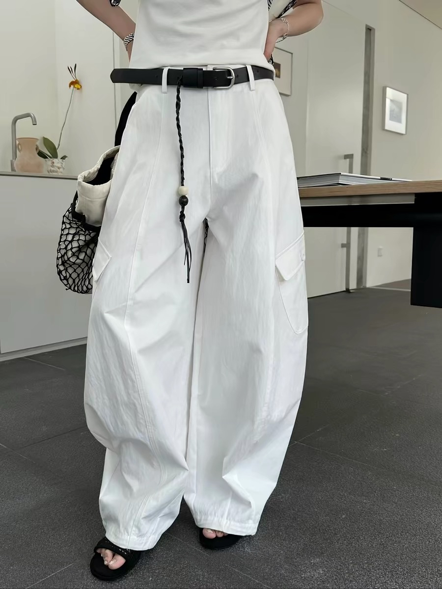새로운 캐주얼 모통이 칼 바지 여성 한 부서 다용도 하이웨이스트 주름 긴 바지 와이드 레그 팬츠 어린이 포함 벨트