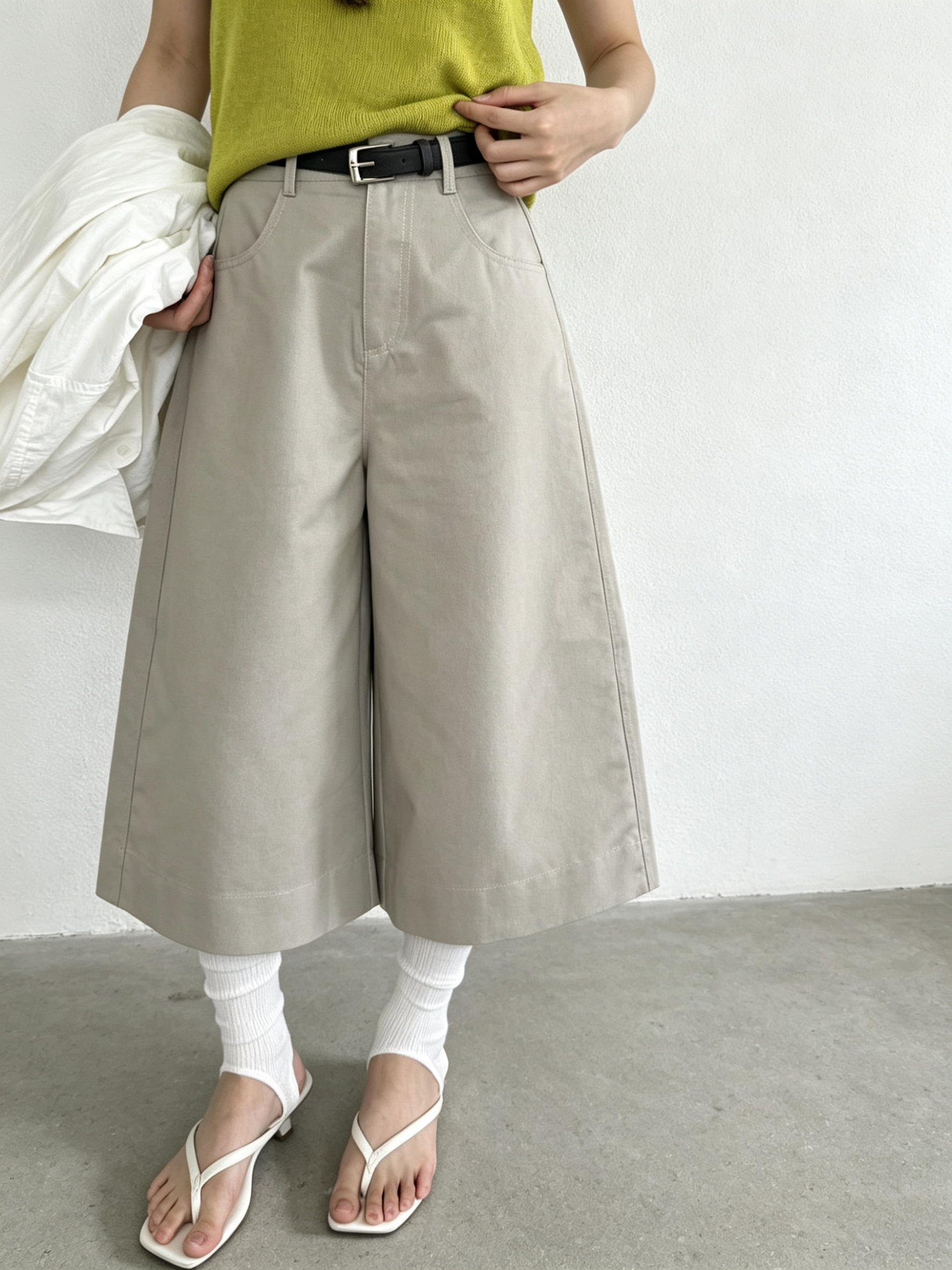 한 부서 하이웨이스트 와이드 레깅스 바지 여름 느슨함 센스 7부 바지 슬림해 보이는 다용도 캐주얼 바지