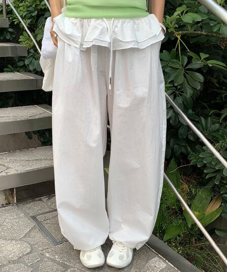물리적 인지도 있음 업데이트 미니멀리즘 일상 빛 운송 동적 마이크로 Pleat 랩스커트팬츠 펌프 로프 캐주얼 바지 여성