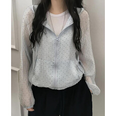 批发韩版时尚百搭显瘦连帽波点防晒女宽松休闲上衣外套女8032