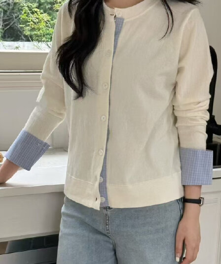물리적 인지도 있음 업데이트 한국 스타일 루즈핏 라운드 넥 니트 오픈 가디건 여성 스웨터 패치워크 셔츠 맨위 여성 8225