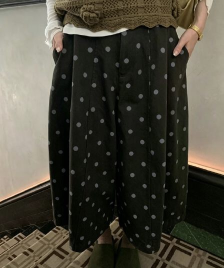 매장 폭발 바지 한 부서 레트로 도트 무늬 캐주얼 바지 가치가 없다. 벨트