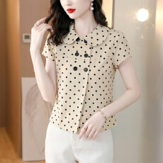 批发夏季新款大圆领短袖波点印花减龄小衫