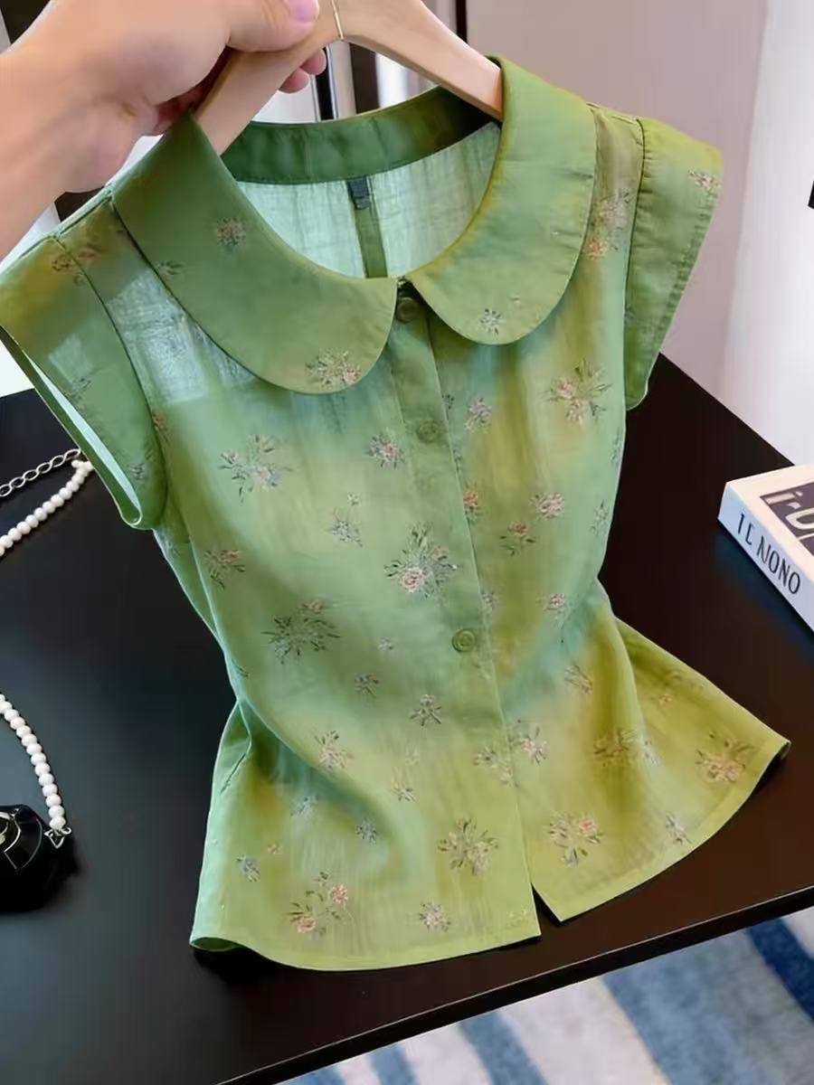 여름 새로운 프린트 베이비 칼라 조개 반팔 연령 감소 셔츠