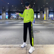 批发春秋健身跳操锻炼跑步<b class='q'>演出服</b>女套装柠绿卫衣束脚休闲运动套装长裤