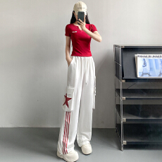 批发夏季修身<b class='q'>显瘦</b>绣花T恤印花长裤休闲运动套装广场舞爵士嘻哈表演服