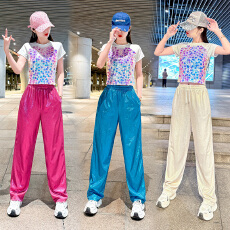 批发夏季新款广场舞表演服亮片<b class='q'>短袖</b>流光长裤套装爵士舞2026运动两件套