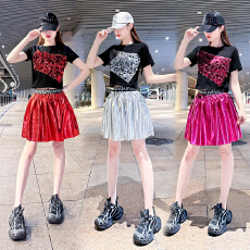 批发女套装活动<b class='q'>演出服</b>亮片短袖短裙拉拉队体操表演服爵士舞广场舞队服