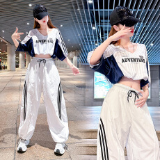 批发速干球服套装漏脐爵士舞上衣校园运动会演出宽松弯刀裤拉拉队班服