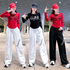 批发休闲运动曳步舞服秋冬跳舞套装圆领烫钻健身舞蹈刺绣休闲裤两件套