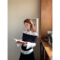 批发实拍实价 假两件拼接针织衬衫法式气质电影同款老钱风女