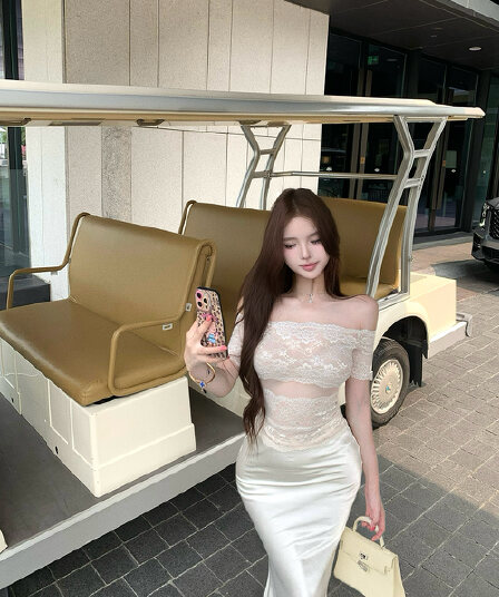 실사 정가 오프숄더 3 차원 레이스 자카드 공예 맨위 여성