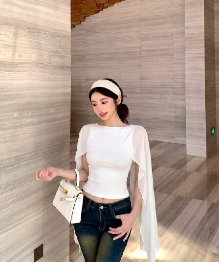 기타 착용 법 Tulle 숄 백리스 보트넥 조끼