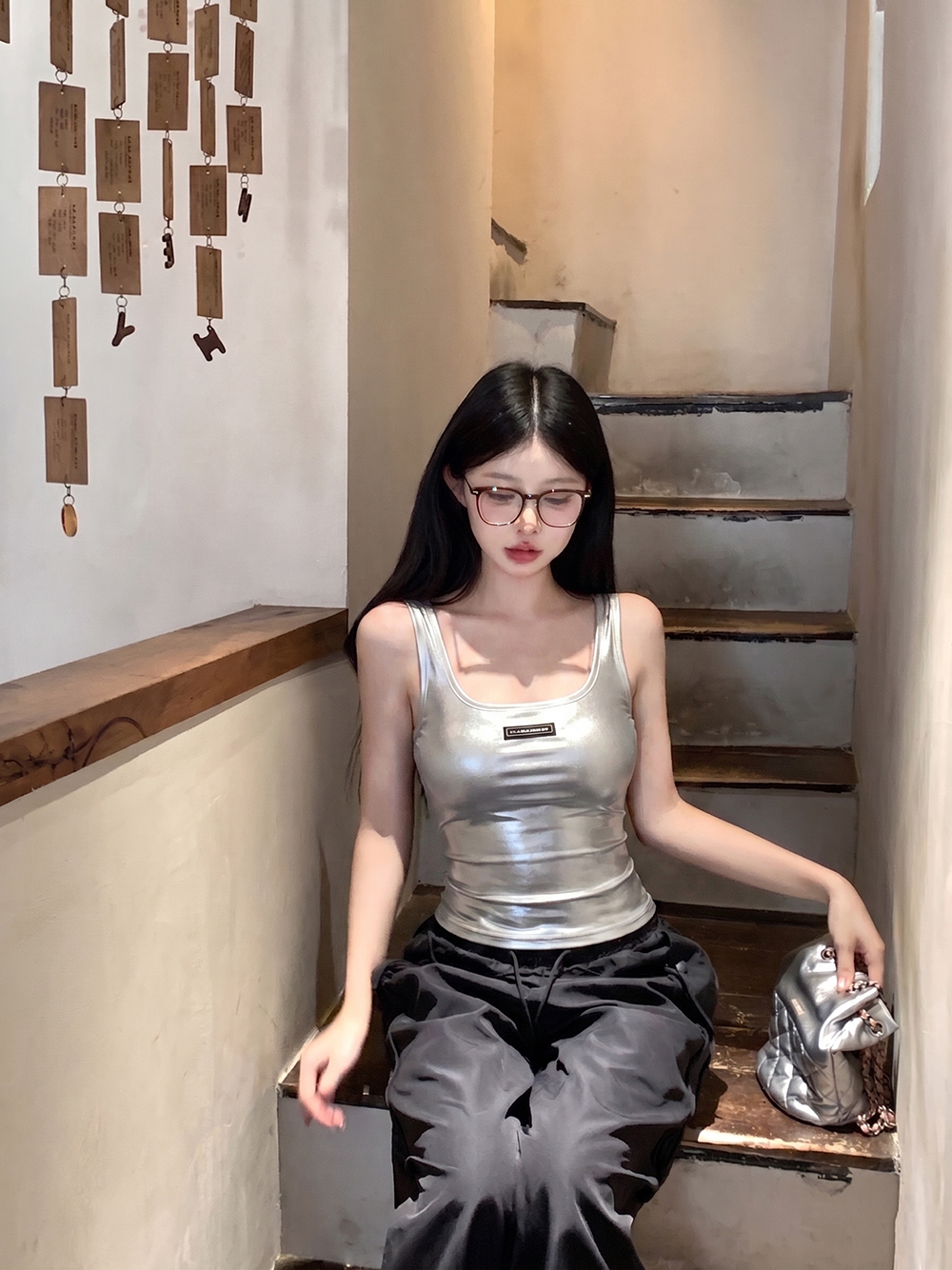 핫걸 기초 캐미솔 화이트 실버