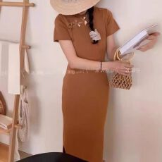 批发新中式国风2026年夏季新款过膝爆款森女显瘦紧身休闲长裙子连衣裙