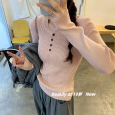 批发韩版半开领修身羊毛打底<b class='q'>针织</b>衫<b class='q'>女</b>秋2025年新款高级感休闲百搭上衣