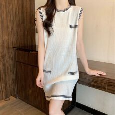 批发2026夏季女装法式小香风冰丝针织连衣裙女背心裙宽松显瘦中款裙子