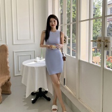 批发2026年新款夏季女装性感无袖吊带打底背心针织连衣裙显瘦包臀短裙