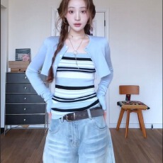 批发2026年春季两件套新款韩系氛围感套装女洋气<b class='q'>条纹</b>吊带时尚长袖开衫