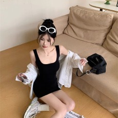 批发辣妹风纯色背心<b class='q'>连衣裙</b>小清新夏季新款气质收腰森系显瘦包臀裙短裙