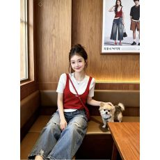 批发法式<b class='q'>甜美</b>风叠穿假两件短袖T恤女夏薄款修身显瘦时尚百搭针织上衣