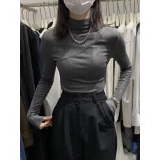 批发胖MM<b class='q'>秋</b>冬新款洋气设计感半高领长袖T恤女修身显瘦内搭打底衫上衣
