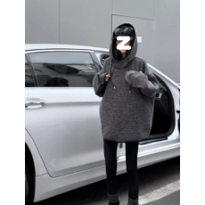 批发仿兔毛270克 条纹中长款高领连帽卫衣女上衣外套