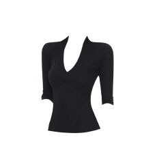 批发特价  40支纯棉 韩系黑色V领五分<b class='q'>袖</b>上衣女chic别致辣妹小众<b class='q'>t</b><b class='q'>恤</b>
