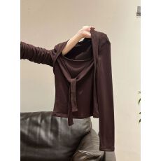 批发特价 德绒270克 美拉德咖色<b class='q'>假两件</b>方领长袖t恤修身内搭打底<b class='q'>上衣</b>