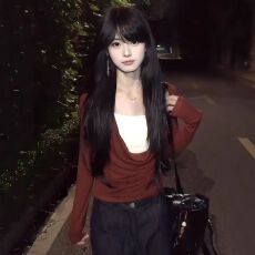 批发特价  人棉随心裁260克/手工串珠 韩系<b class='q'>假两件</b>长袖t恤设计感<b class='q'>上衣</b>