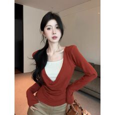 批发特价  人棉随心裁260克/手工串珠 韩系<b class='q'>假两件</b>长袖t恤设计感<b class='q'>上衣</b>