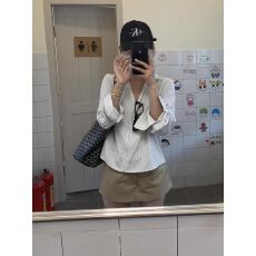 批发特价  原版面料  韩系设计感拉链条纹<b class='q'>衬衫</b>女气质慵懒风长袖上衣