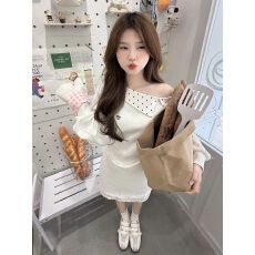 批发特价 纯棉华棉复合320克原版做工   韩系白色波点卫衣短裙<b class='q'>套装</b>女